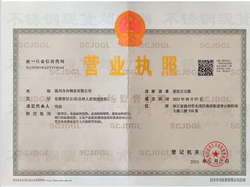 溫州合合鋼業有限公司營業執照
